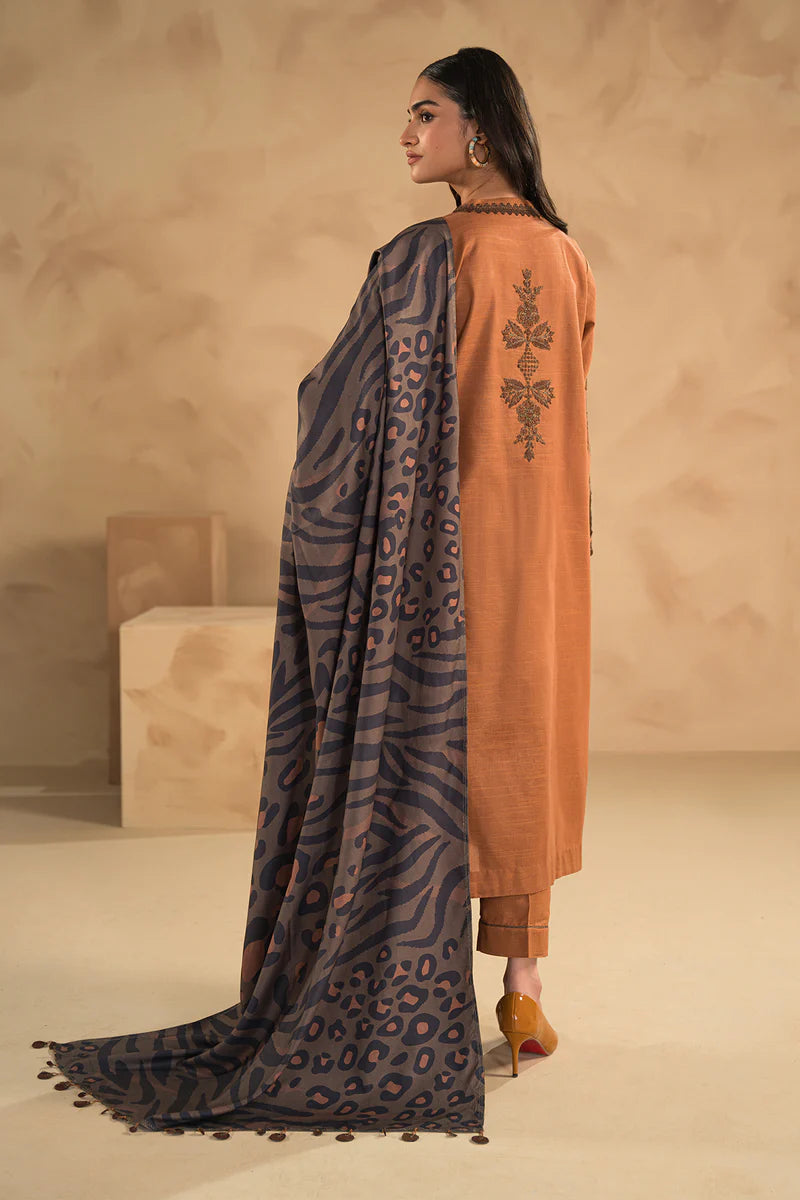 3PC Dhannak Embroidered suit with Printed Dupatta IB-1120