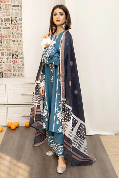 URGE - 3PC LAWN EMBROIDERED SHIRT WITH DIAMOND PRINTED DUPATTA AND EMBROIDERED TROUSER IB-0109