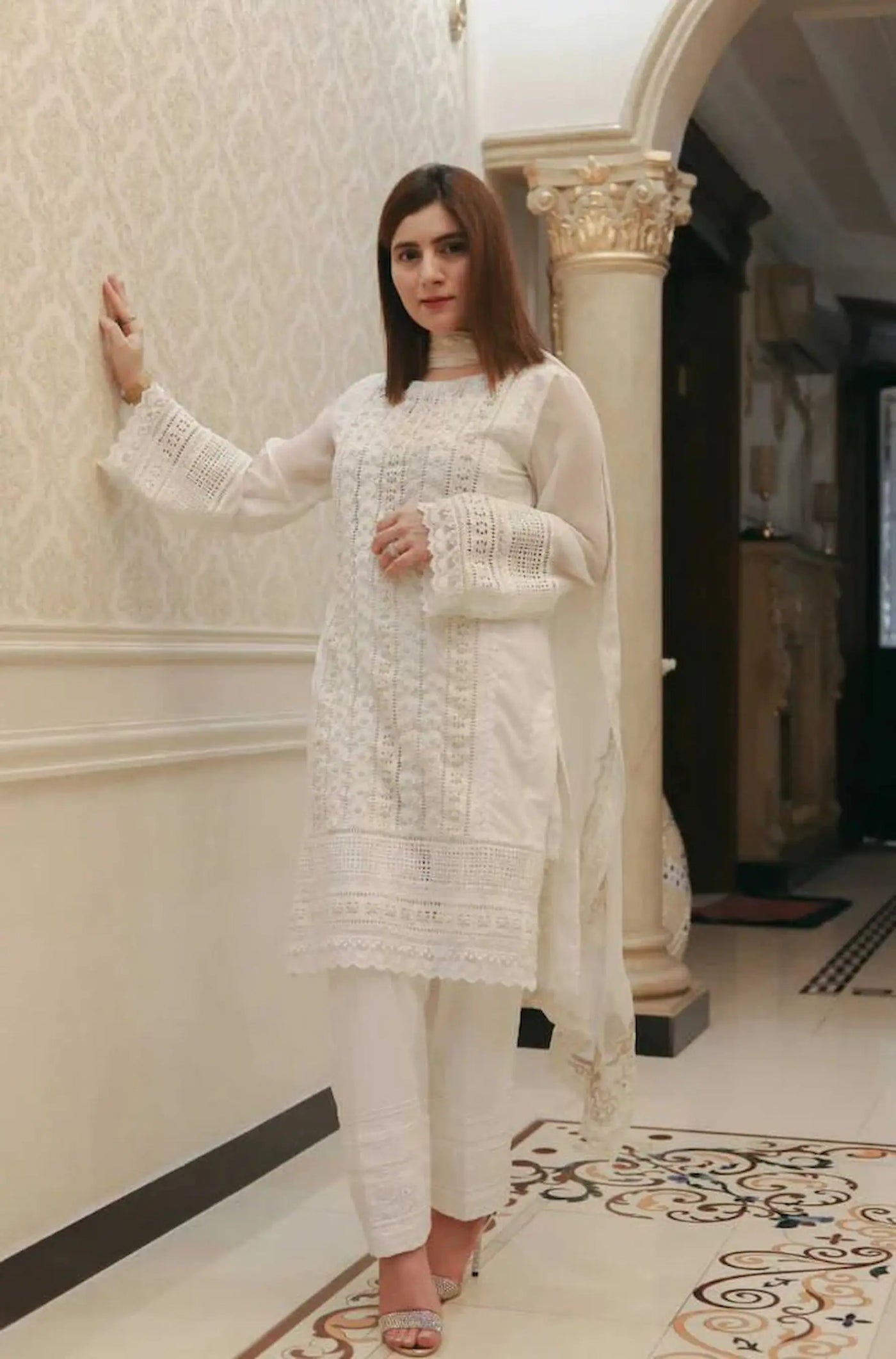 Azra Hameed - 3PC Chiken Kari Embroidered Shirt with Orrganza Embroidered Dupatta IB-6253