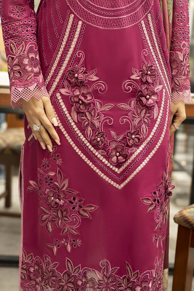 MUSHQ 3PC EMBROIDERED SUIT WITH PRINTED SILK DUPATTA IB-713