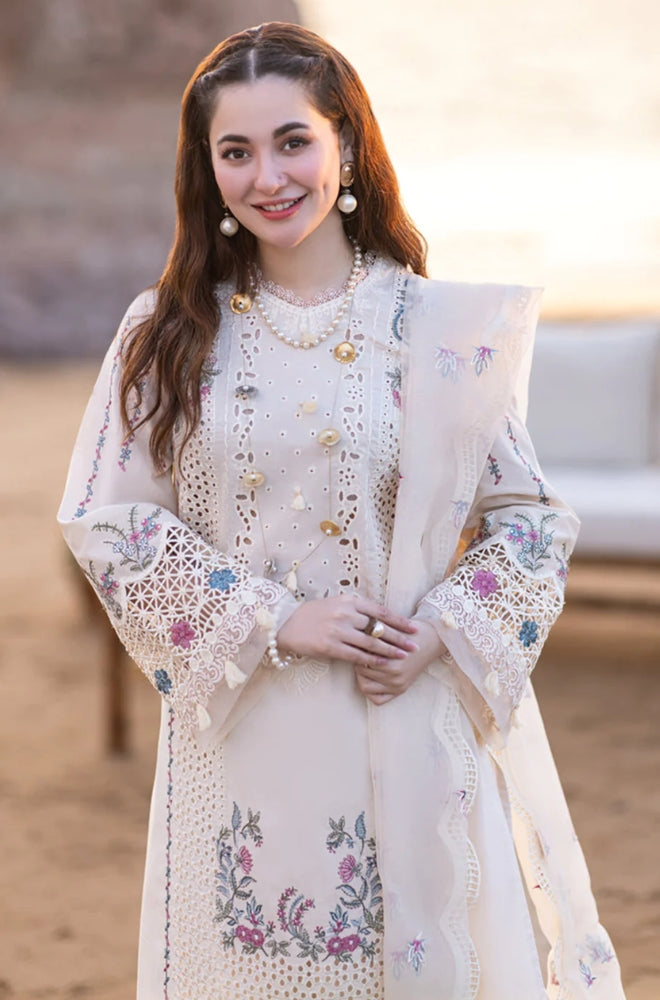 Qalamkaar - 3PC Unstitched Chicken Kari Embroidered Shirt with Embroidered Slub Net Dupatta - 50IB-39