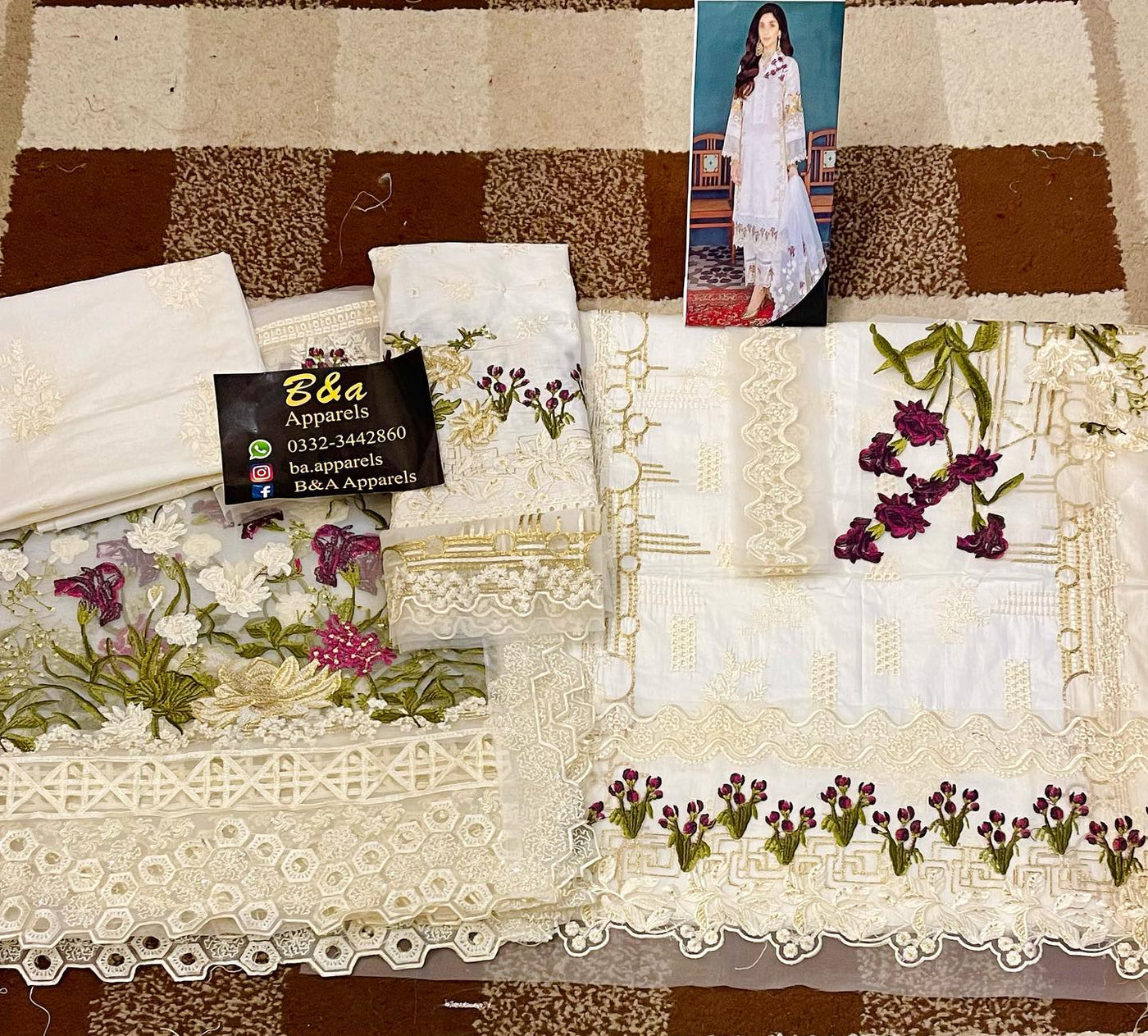 IB-423 Elaaf collection in Linen 3 Pcs with   Heevy Neck/Front full embroidery with Chiffon dupatta