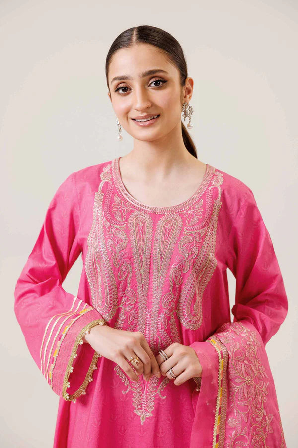 NISHAT LINEN - 3PC PRINTED EMBROIDERED SHIRT WITH EMBROIDERED Shawl AND TROUSER IB-0108