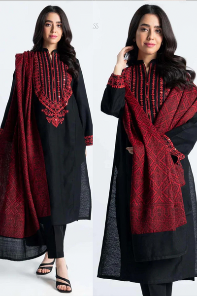 IB-72 3PC Winter Embroidered with Silk Digital Print Dupatta