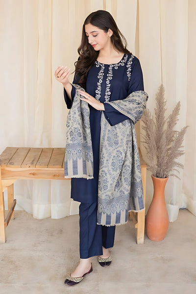 IB-408 Asling Winter Quality Dhanak 3 Pc Fully Front Embriodered with Printed wool Shawal