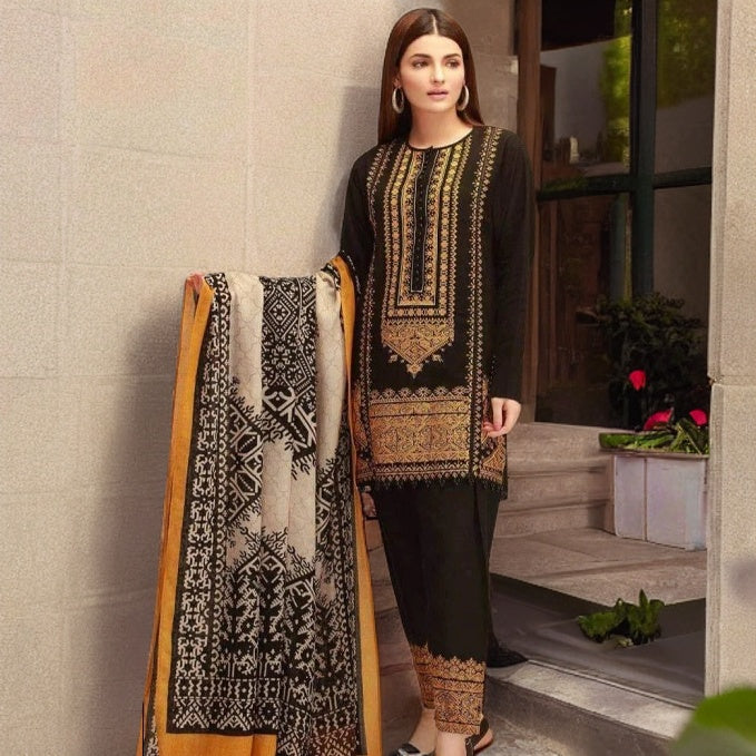 3pcs Khaadi Heavy Embroidered Gold Cultural Suit | IB-6693