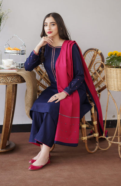 AISLING - 3PC DHANAK EMBROIDERED SHIRT WITH DHANAK EMBROIDERED DUAPATTA AND TROUSER | IB-0338