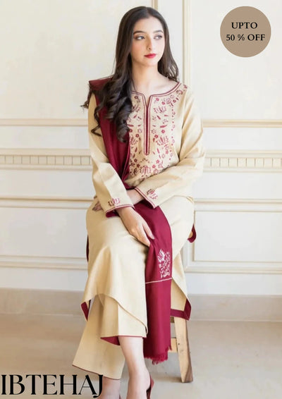 IB-0118 | Aisling WINTER 3PC Dhanak suit with Embroidered Shawll