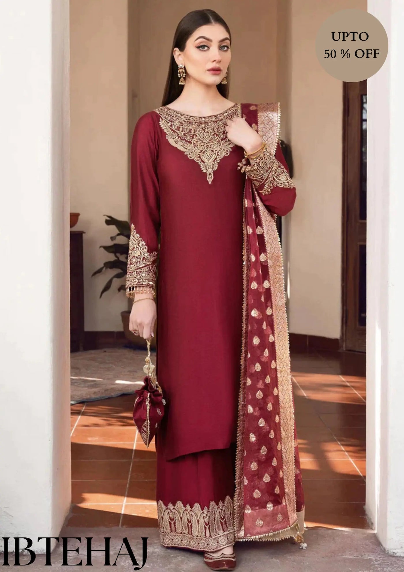 IB-0117 | MARIA B - 3PC SILK EMBROIDERED SUIT