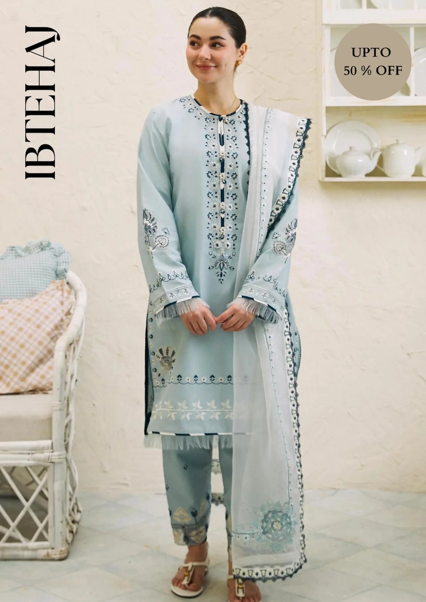 3PC EMBROIDERED SUIT WITH ORGANZA EMBROIDERED DUPATTA IB-9512