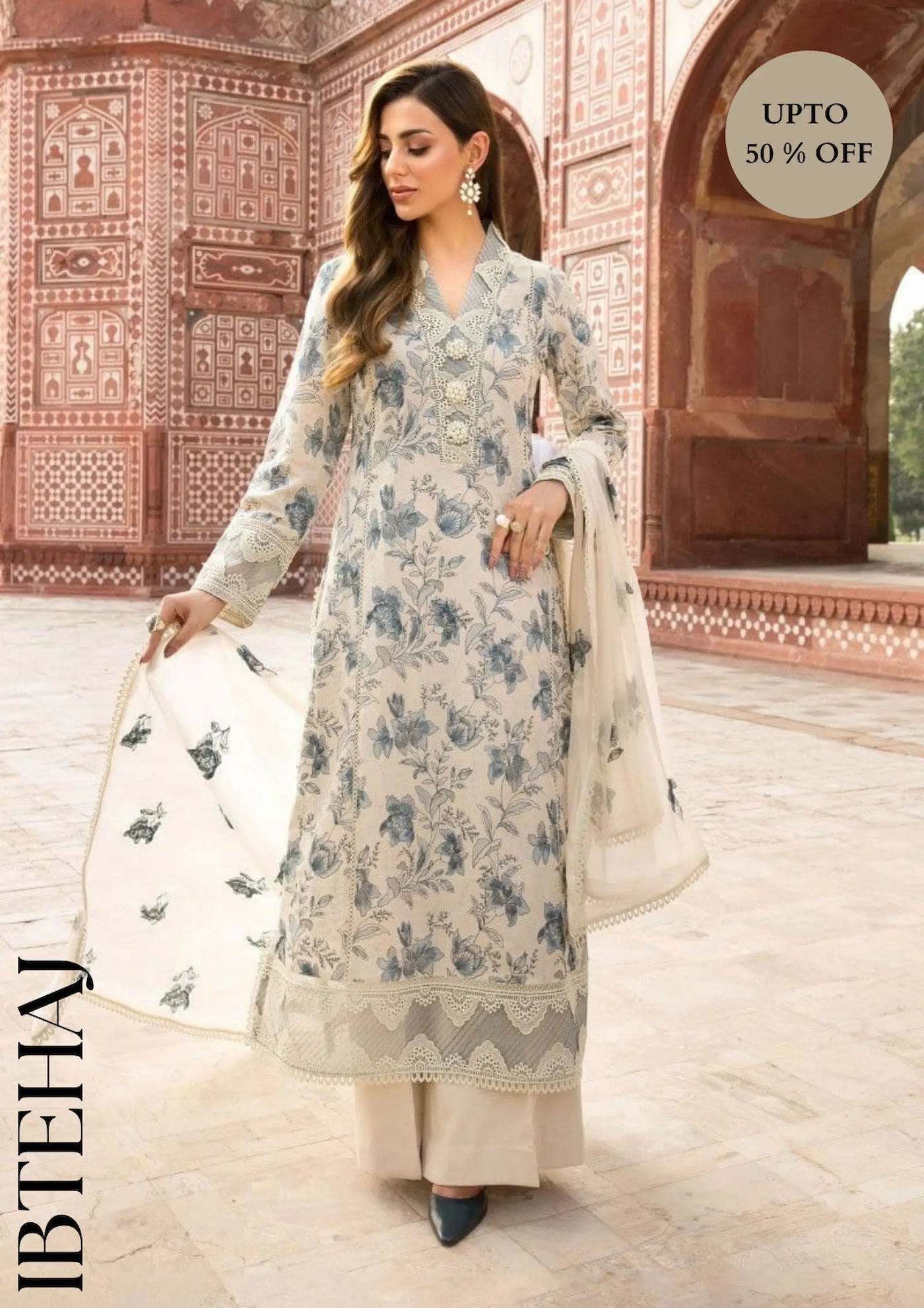 Bareeze -Embroidered 3pc dress with embroidered chiffon dupatta-IB-8543