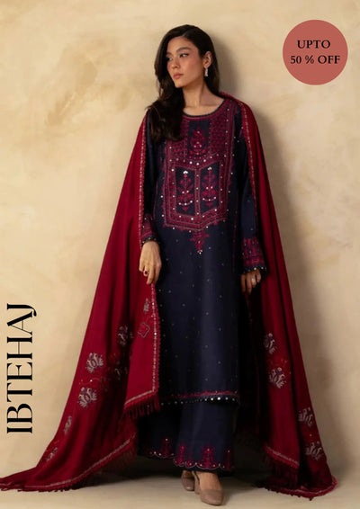 Zara Shahjahan- 3Pc Embroidered Dhanak Suit with Heavy Embroidered Dhanak Shawll-IB-32684