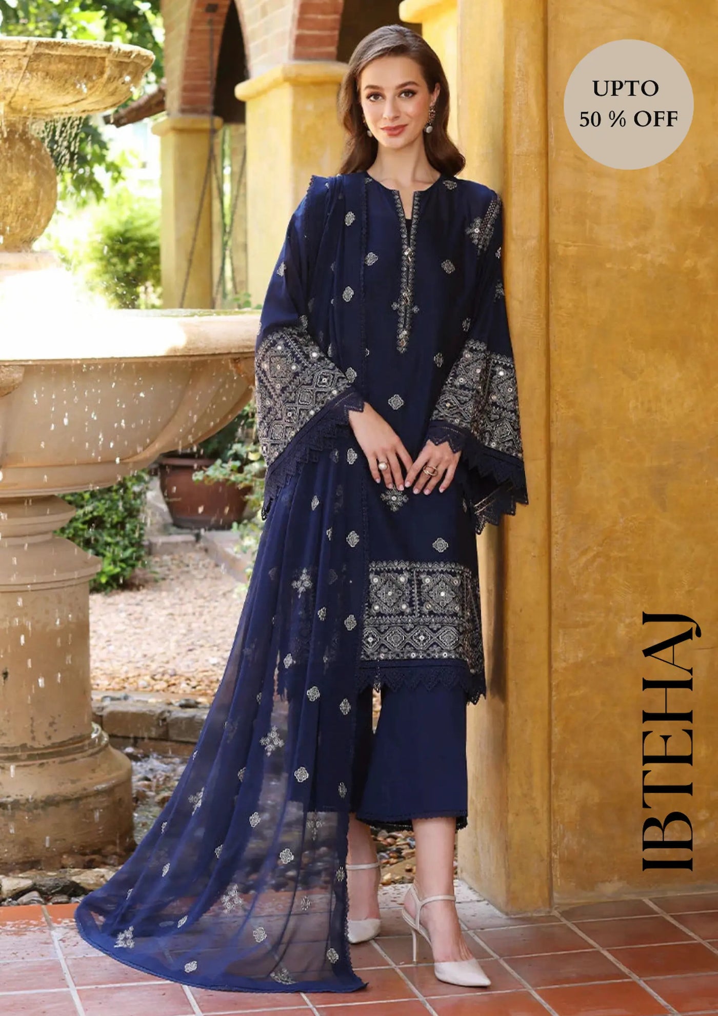 Bareeze -Embroided 3pc dress with embroidered chiffon dupatta-IB-46234