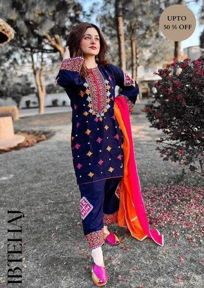 3- PC Embroidered Piece Suit 2024 IB-0031