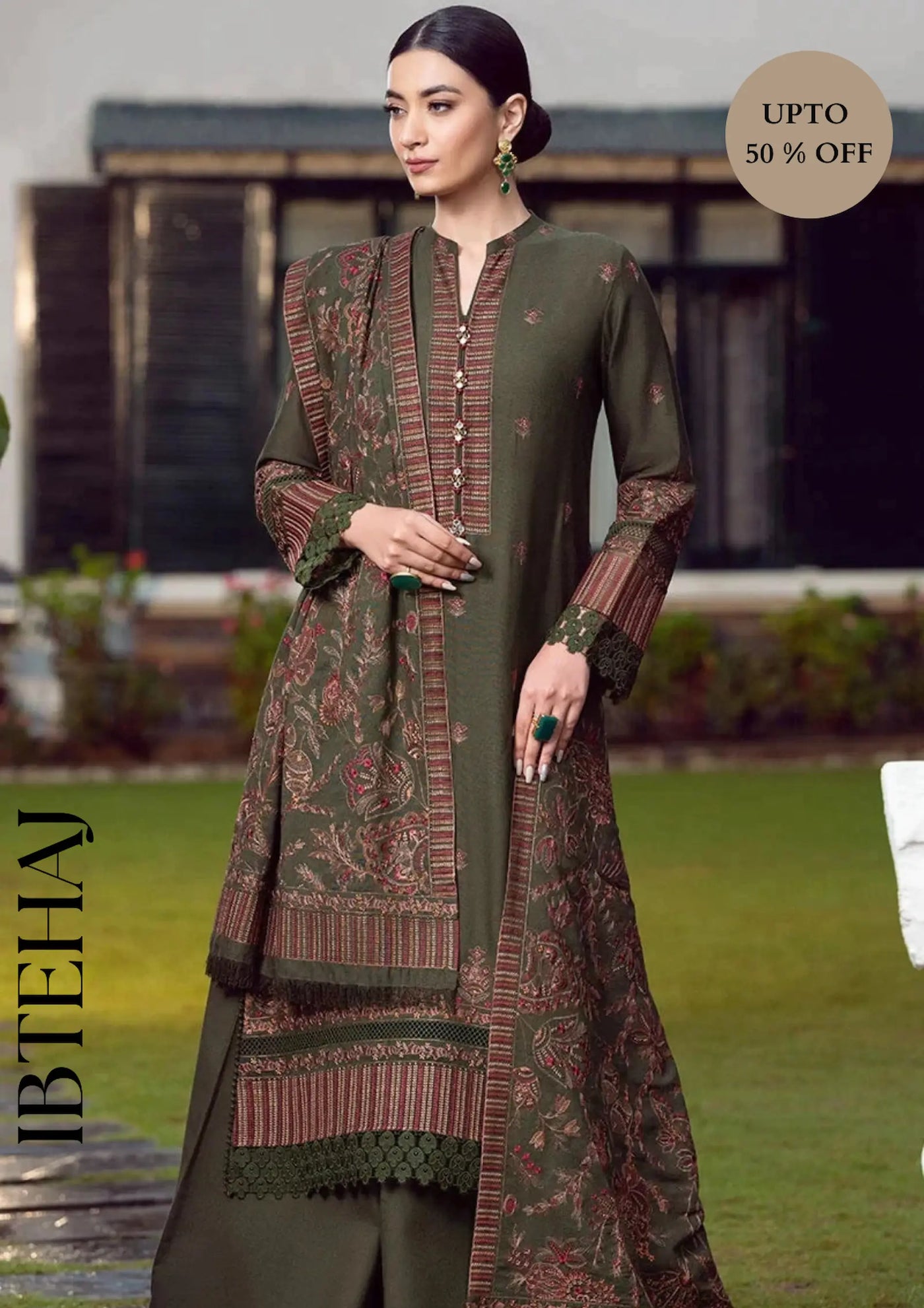 Embroidered Dhanak Winter Suit with Heavy Embroidered Dhanak Shawl-7IB-24