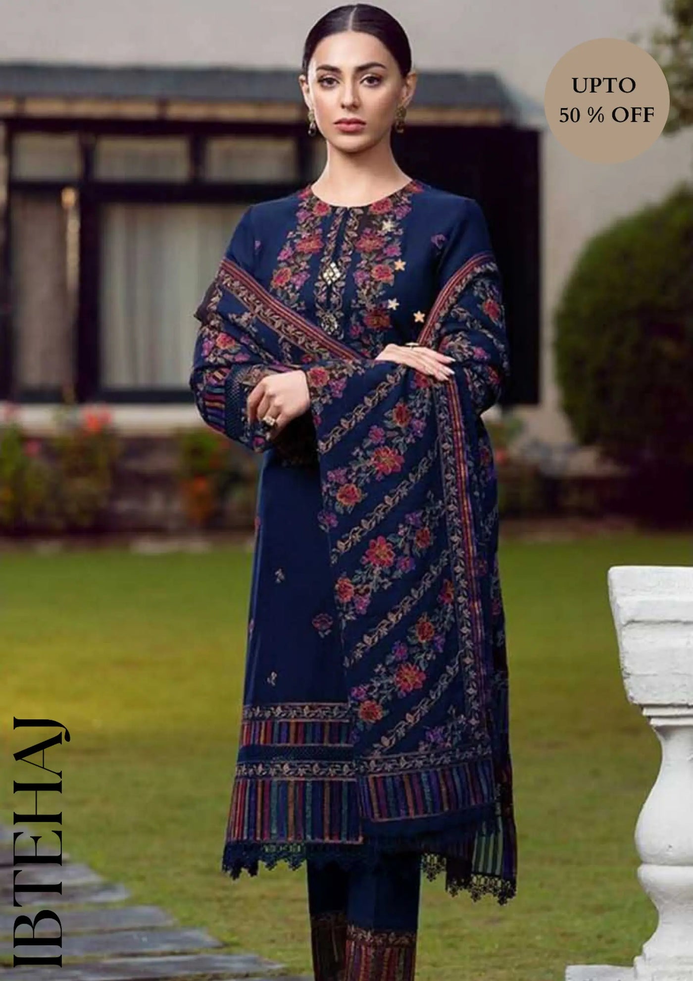 BAREEZE- 3pcs Embroidered Dhanak Suit with Heavy Embroidered Dhanak Shawll-2IB-98