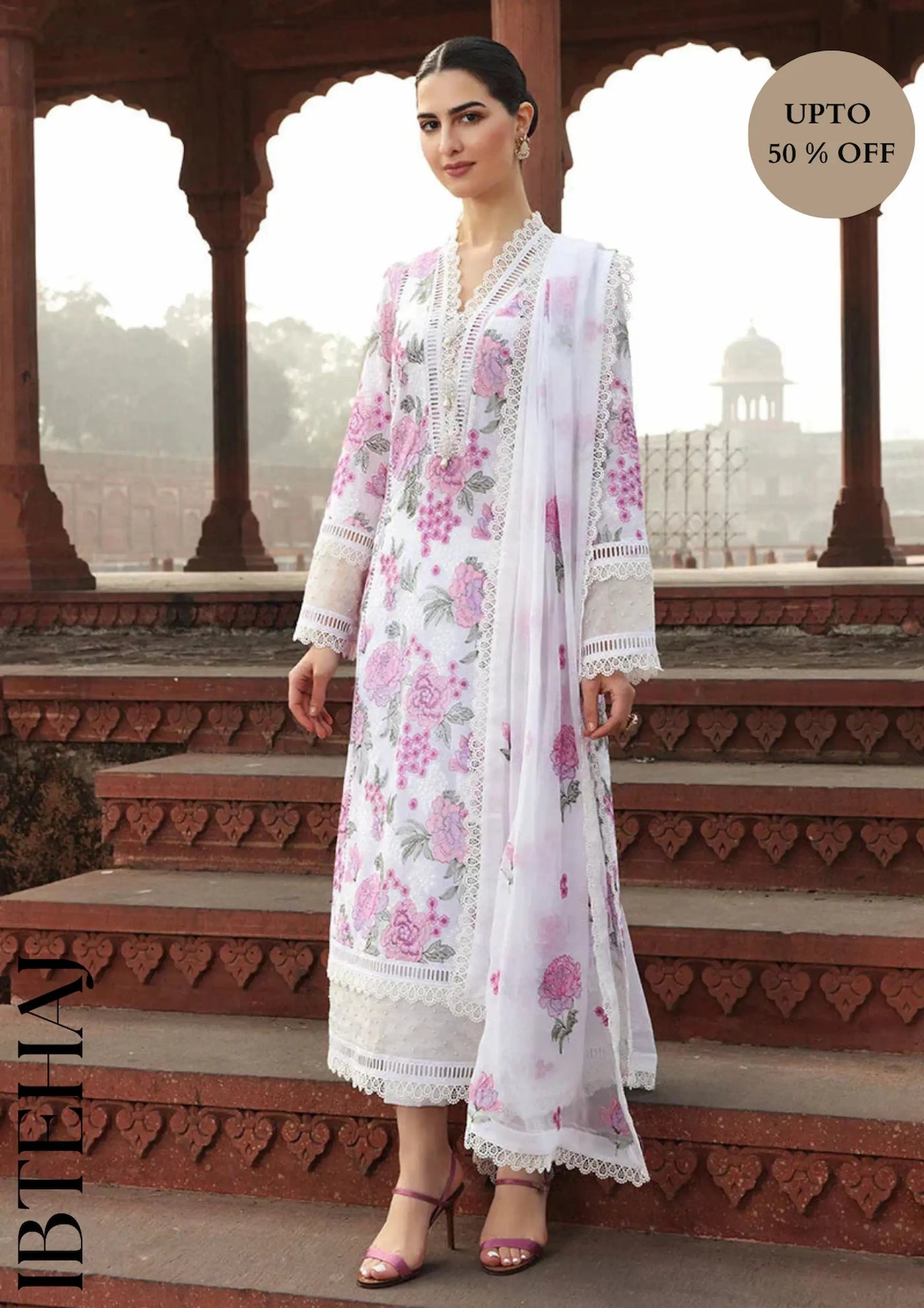 IB01-Bareeze -Embroided Winter 3pc dress with embroidered chiffon dupatta