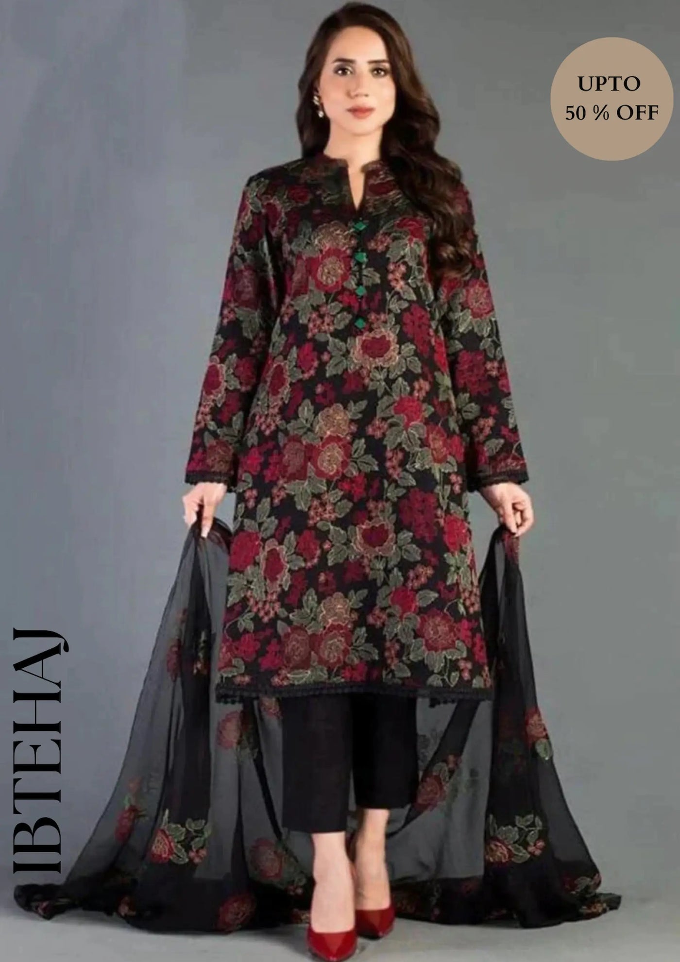 Bareeze -Embroided 3pc dress with embroidered chiffon dupatta-IB-1625