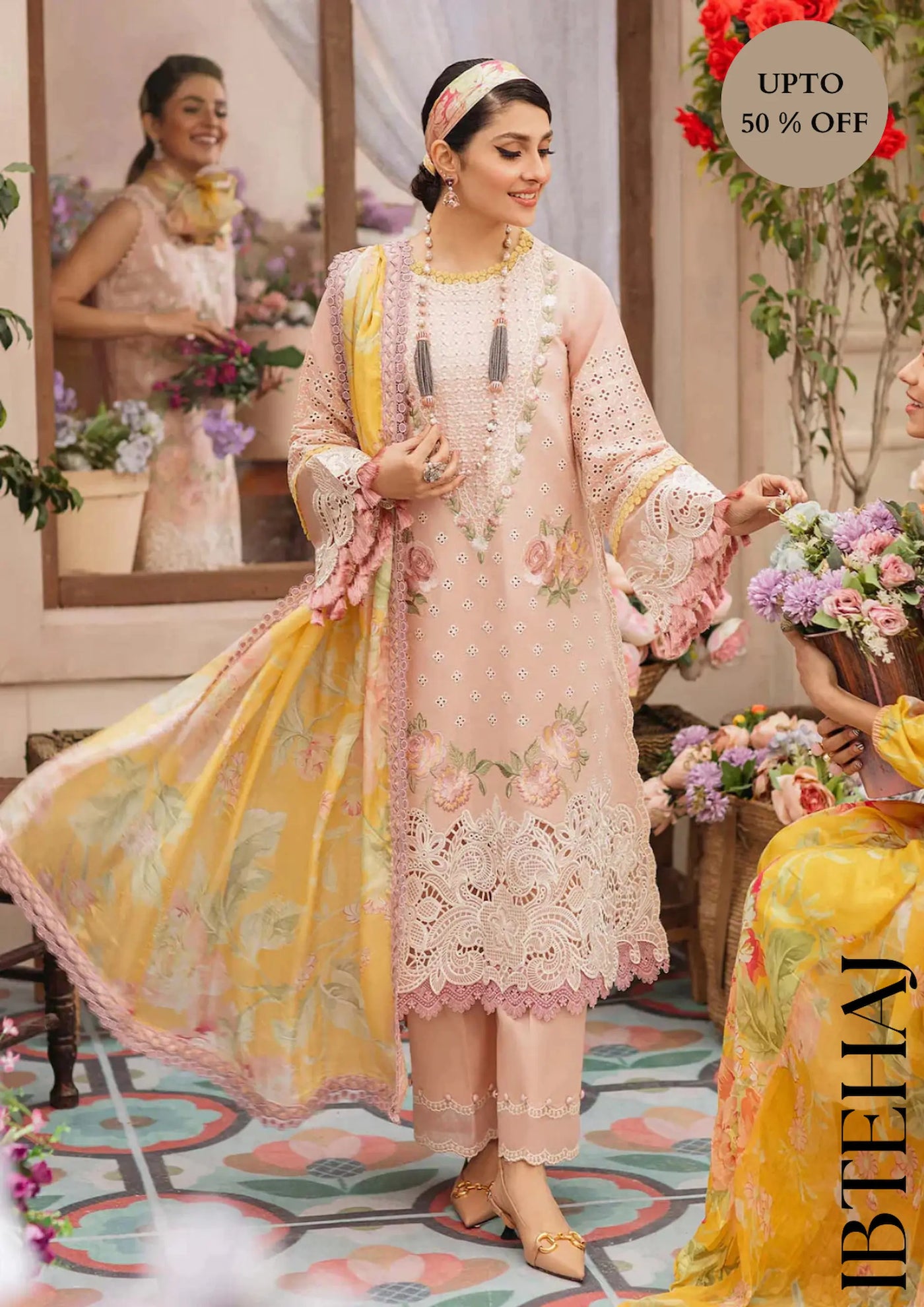 MUSHAK : 3PIECE UNSTITCHED EMBROIDERED DRESS 3IB-918