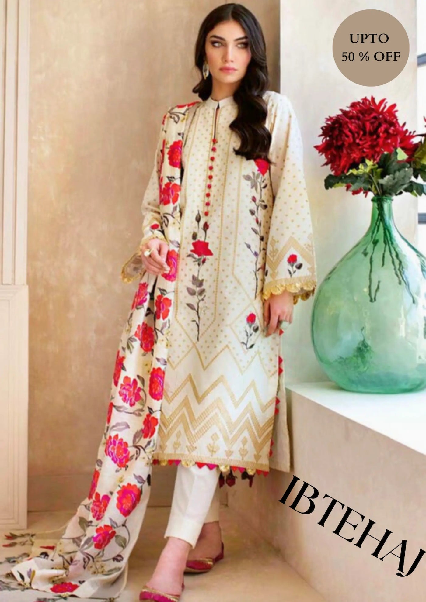 GULAHMED-3-PIECE Winter ENSEMBLE WITH LUXURY EMBROIDERED BAMBER DUPPATTA-IB-5010