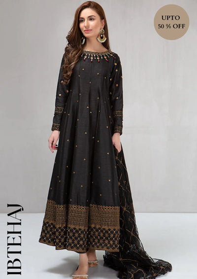 Maria B, unstitched 3 piece kataan silk frock style embroidered suit-IB-10-41