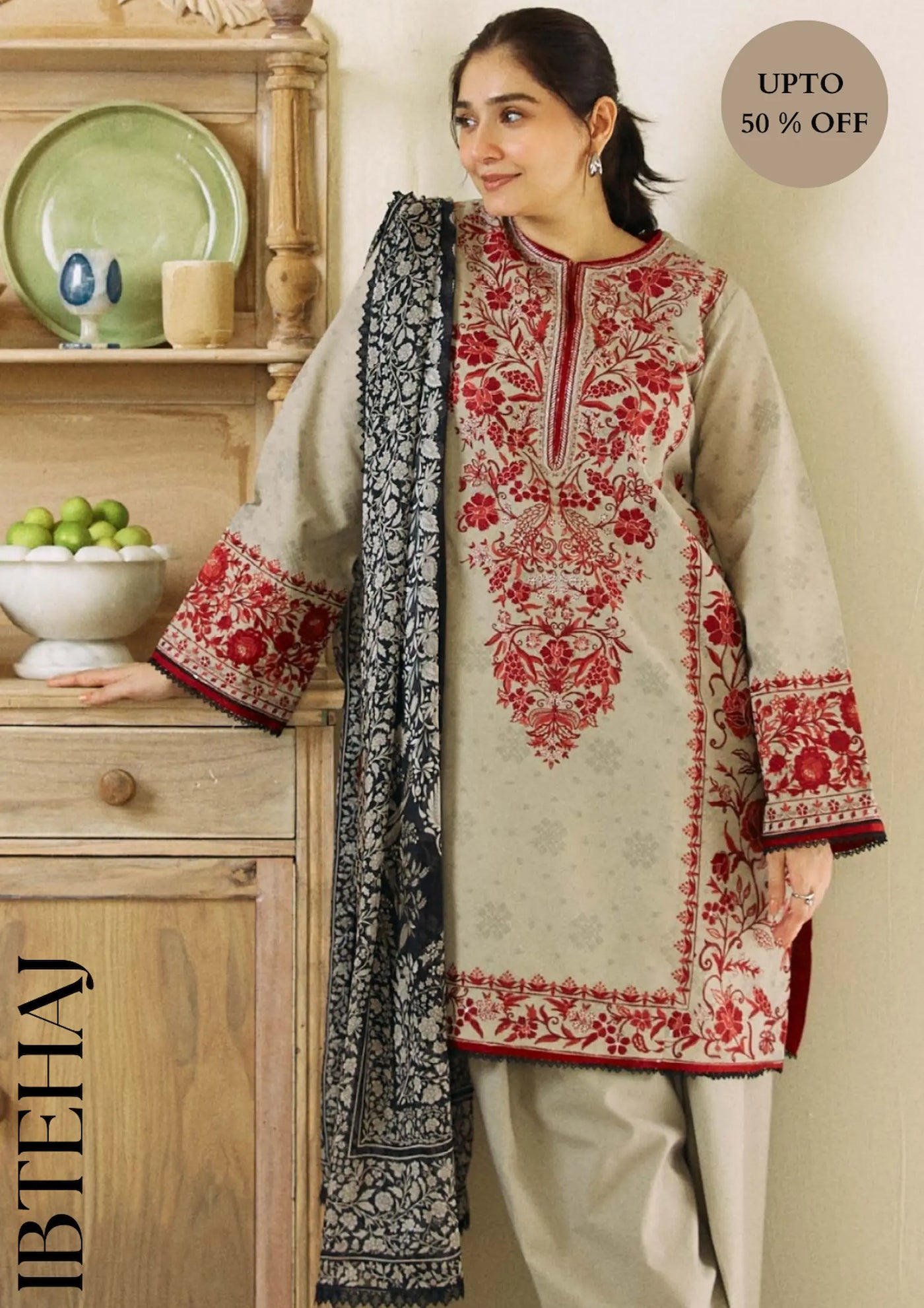 IB-427 Zara shahjahan coco collection in Linen 3 Pcs with Neck embroidery withHeavy Embroidery chiffon duppata