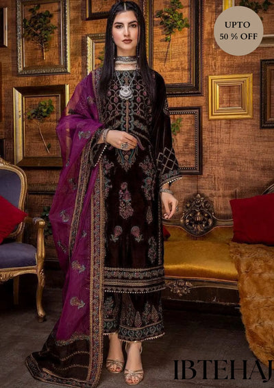 IB-426 Charizma collection in Velvet micro 9000 3 Pcs with Neck embroidery with Embroidery chiffon duppata