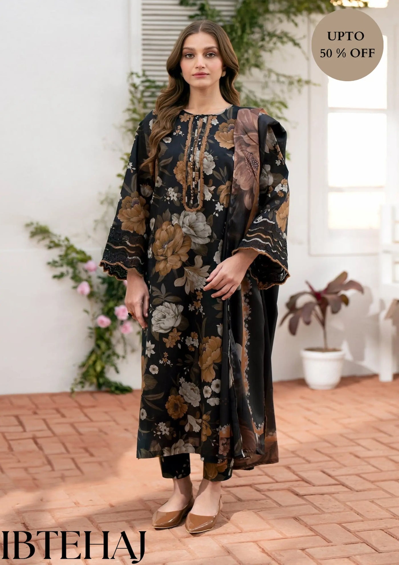 BAROQUE - 3PC PRINTED SHIRT WITH VOIL PRINTED DUPATTA AND TROUSER IB-0501