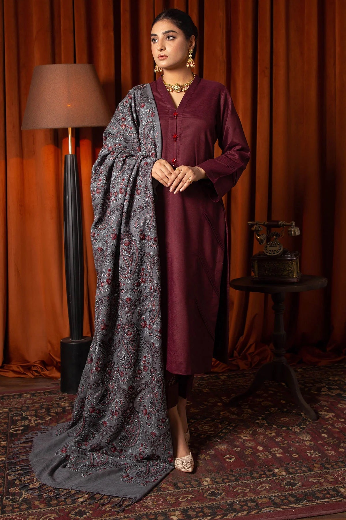 MOTIFZ -3PC Embroidered Dhanak Suit with Heavy Embroidered Dhanak Shawl-56IB-9