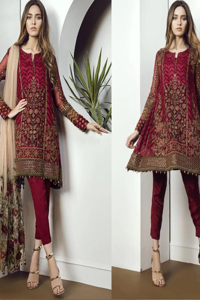 Baroque - 3PC Heavy Embroidered Shirt With Embroidered Organza Dupatta -IB-50