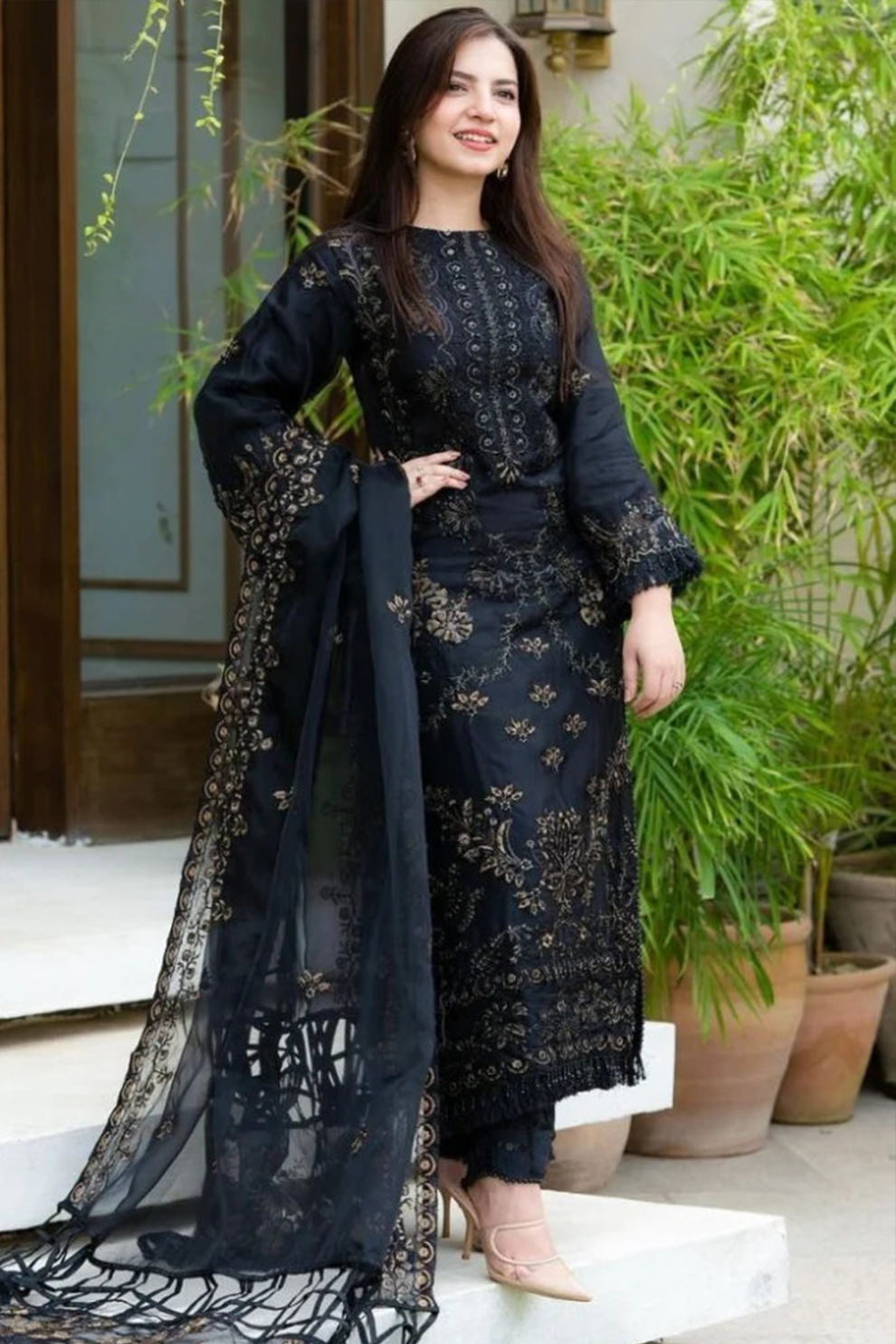 BL-40 NISA - 3PC Winter Embroidered Shirt With Chiffon Embroidered Dupatta