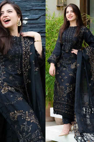 BL-40 NISA - 3PC Winter Embroidered Shirt With Chiffon Embroidered Dupatta