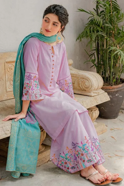 MARIA B - 3PC DHANAK EMBROIDERED SHIRT WITH WOOL PRINT SHAWL AND TROUSER-IB-125