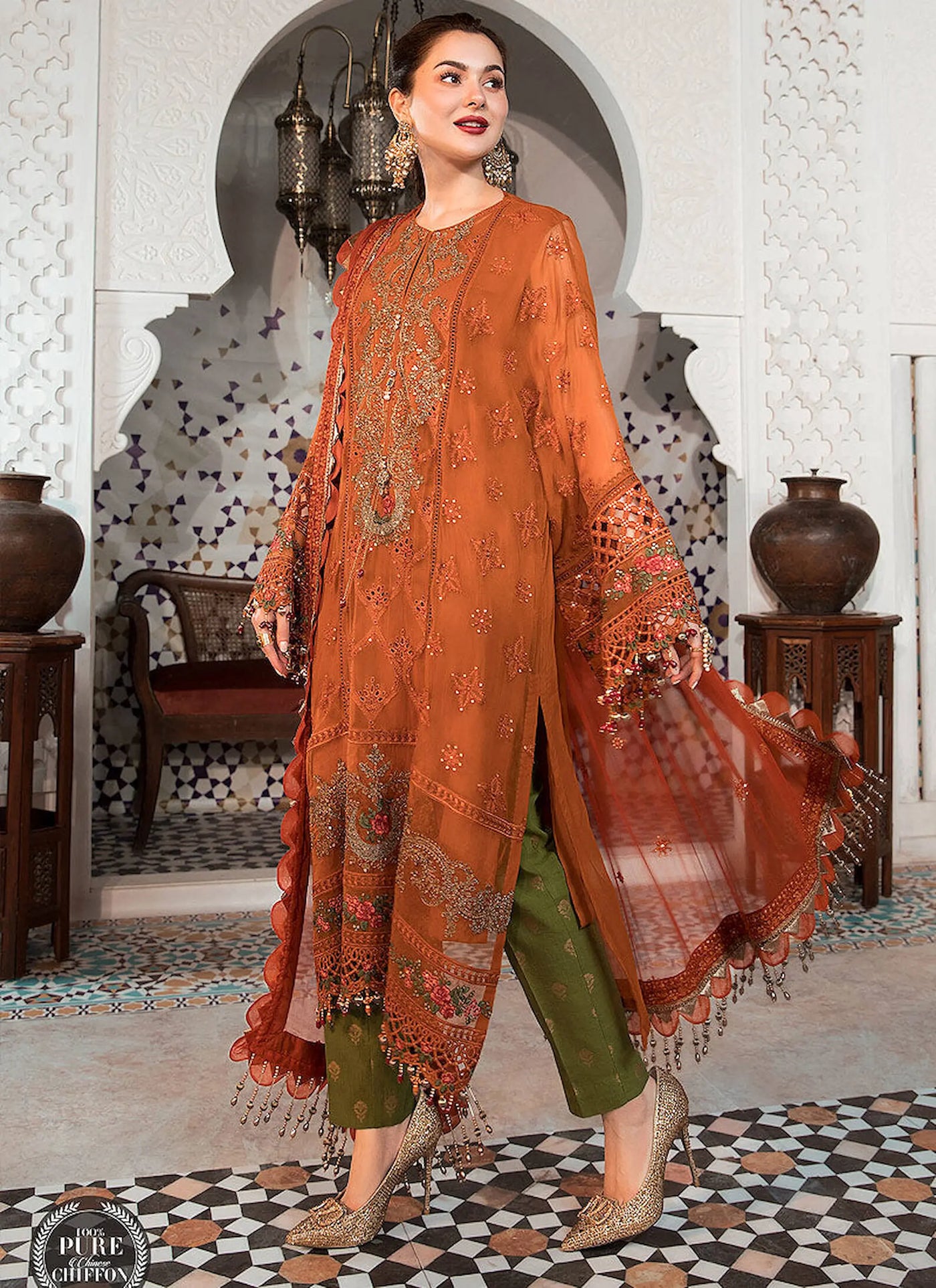 MARIA B - Eid Collection 22 - Rust and Olive Green IB-505