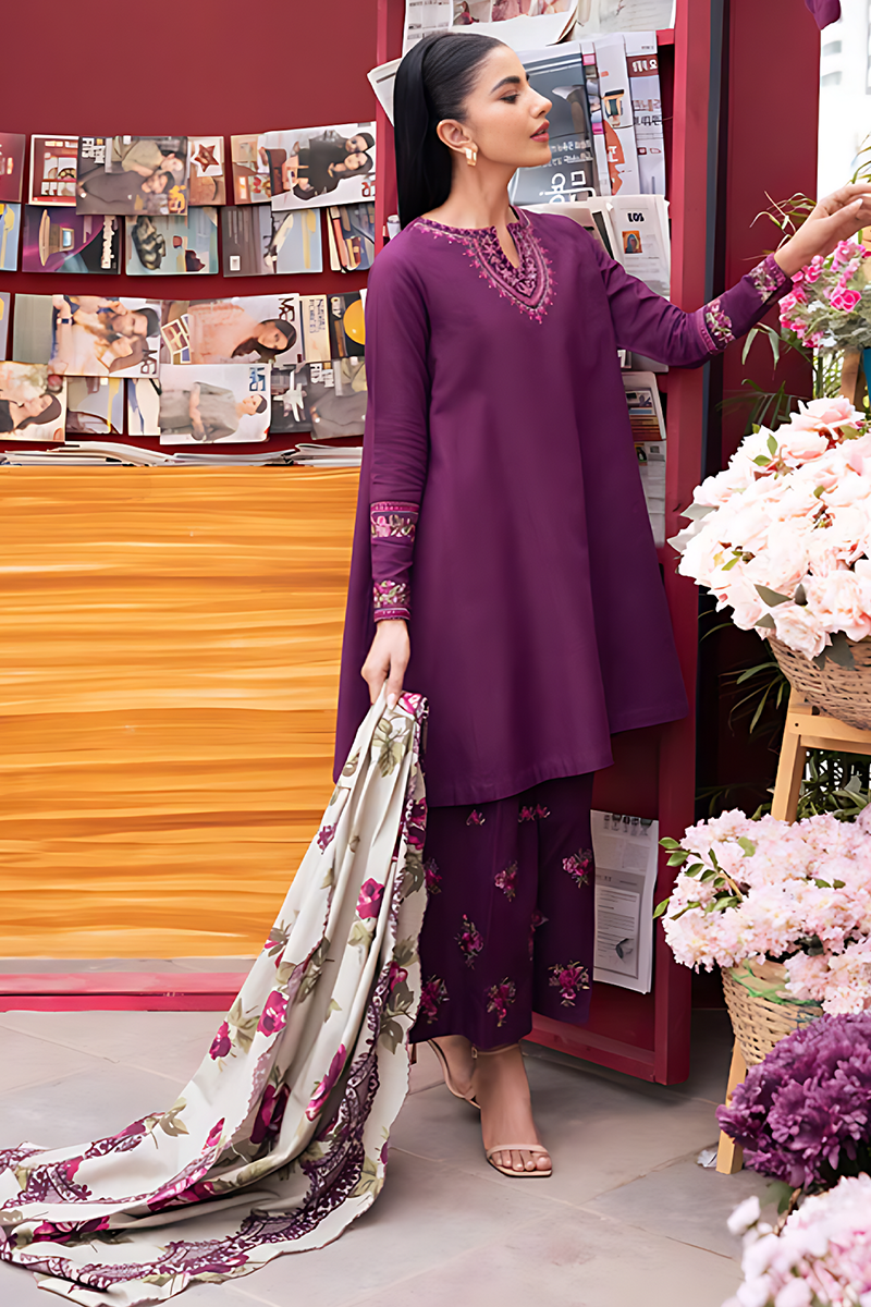 SAPPHIRE - 3PC EMBROIDERED SHIRT WITH PRINTED DUPATTA AND TROUSER - IB -67