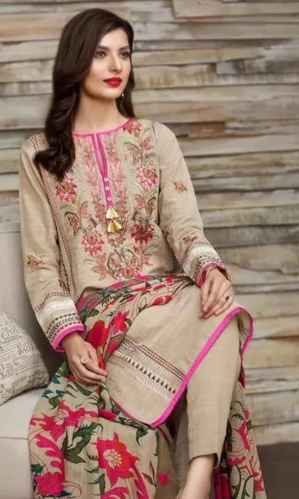 Khaadi - 3PC Khaddar Heavy Embroidered Shirt With Pashmani Shawl IB-0112