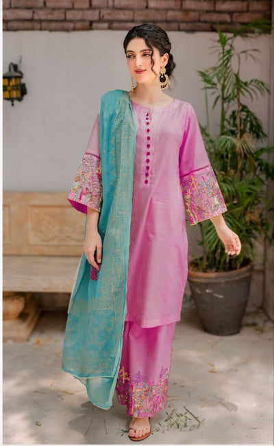 ASLING EMBROIDERED 3PC DRESS WITH PRINTED DUPATTA -180