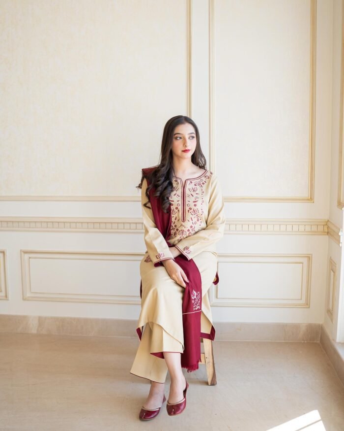 IB-408 Asling New Collection 3 Pc Fully Front Embriodered Dhanak with Linen Embriodered Shawal